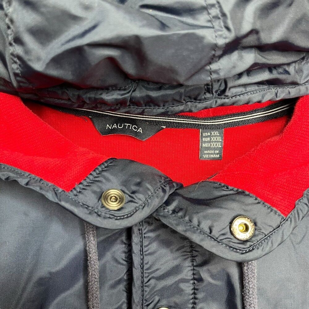 Nautica Half Snap Hoodie Pullover Sweater Red Navy Pockets Mens US XXL EUR XXXL - Picture 2 of 7
